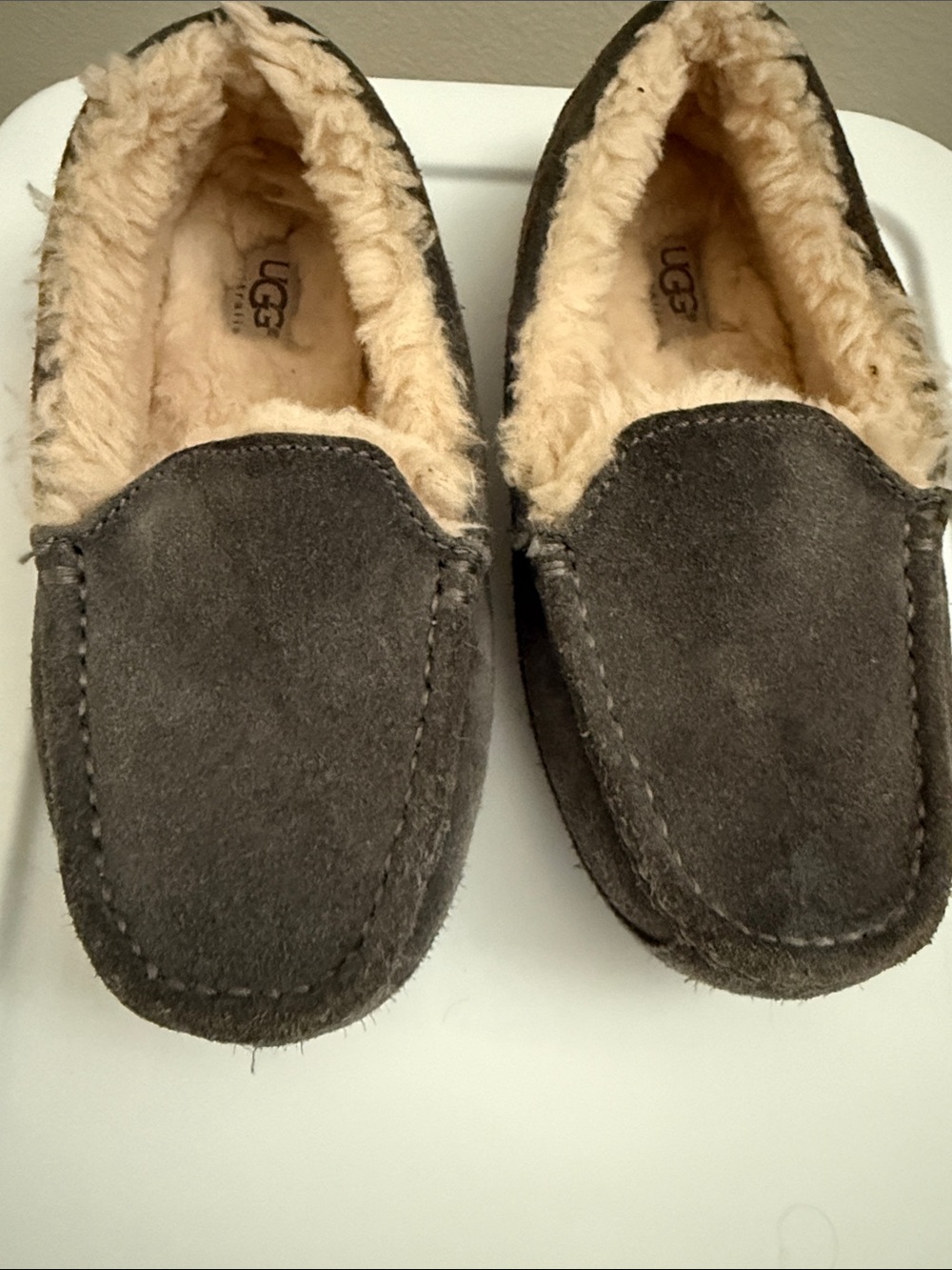 UGG Women UGG Charcoal Suede Shearling-Lined Slip-On Moccasin slippers